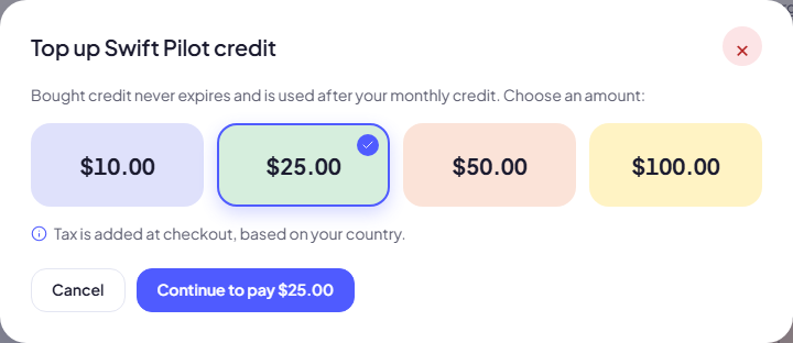 Choosing a top-up amount