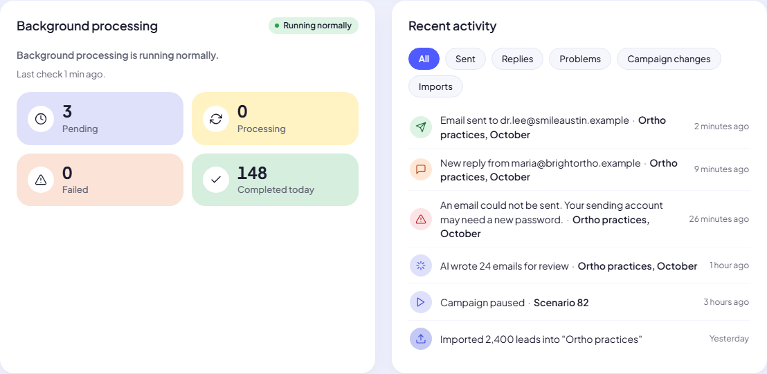 Background processing and Recent activity