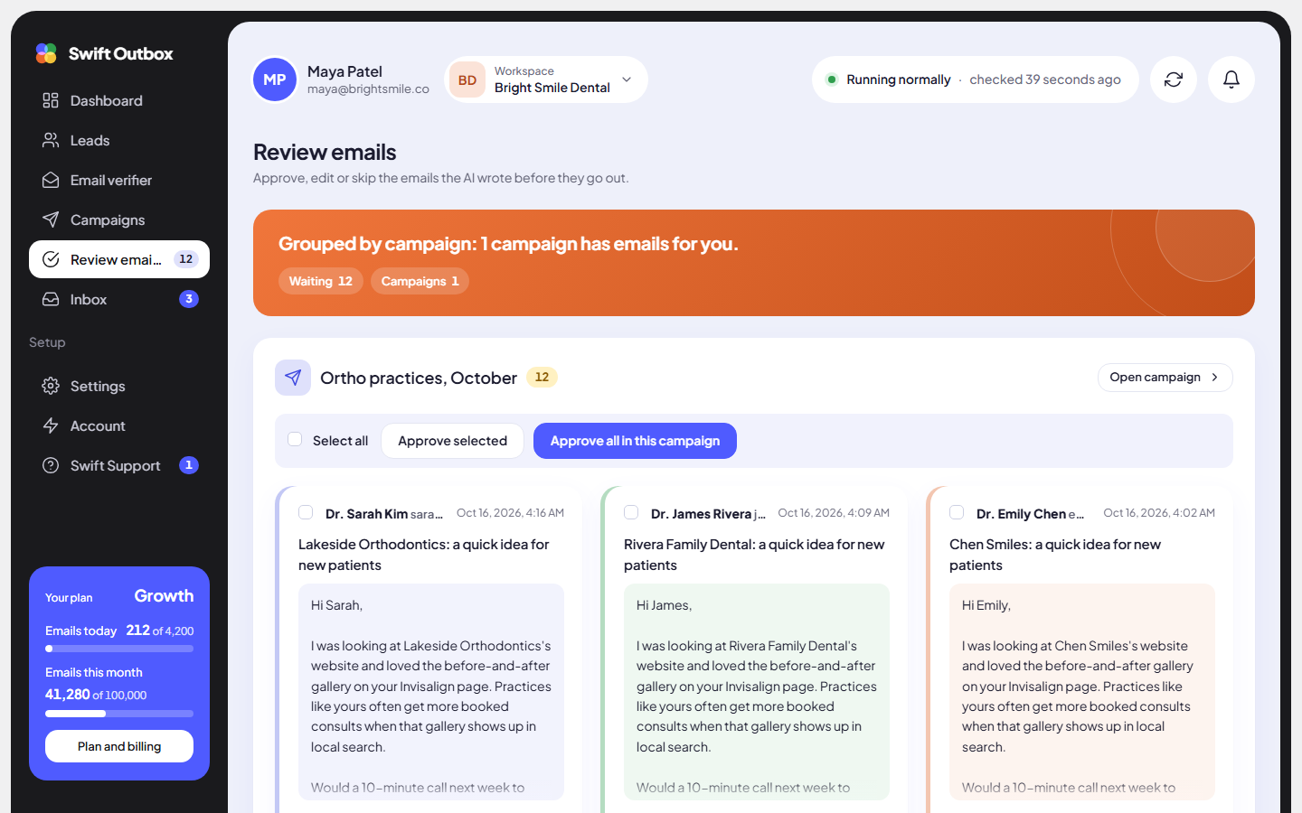 Review emails grouped by campaign