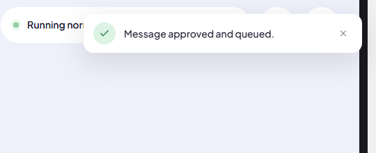 A confirmation message in the top right corner