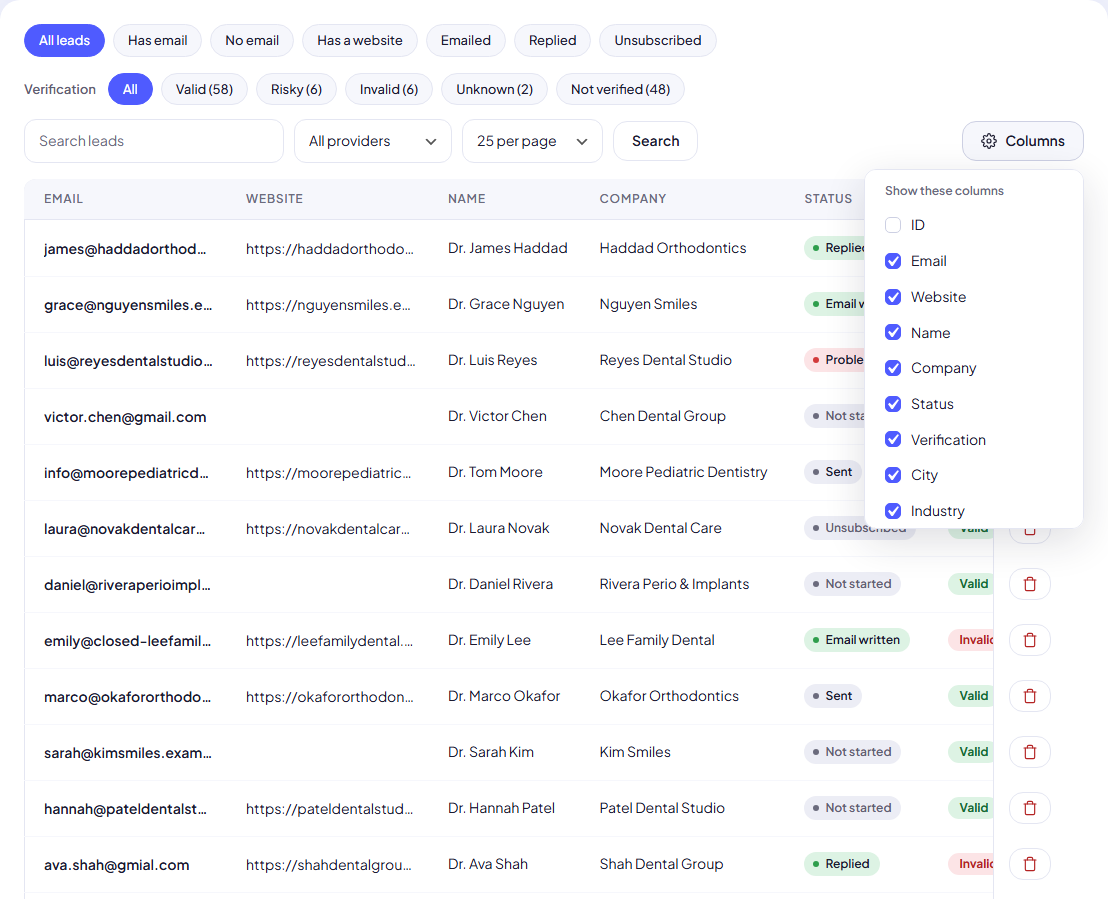 The Columns picker with the list’s own columns