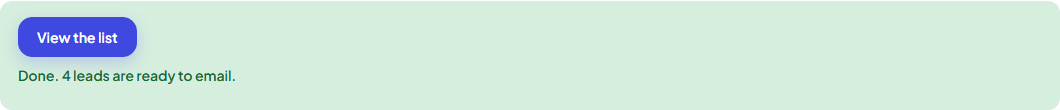 Import finished: the leads are ready to email